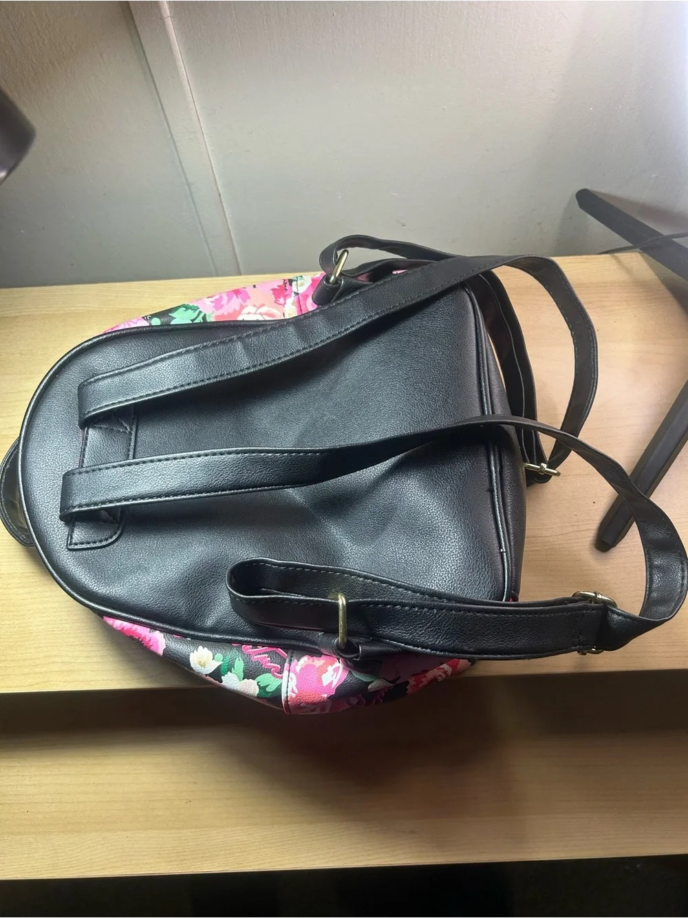 Juicy Couture Black Floral Mini Backpack with Pink Roses